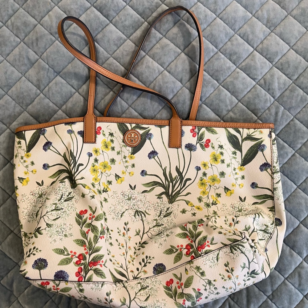 Tory Burch Floral Tote with Brown Straps